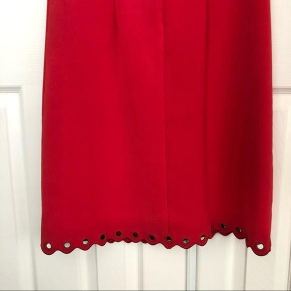 J. CREW DRESS Red Sheath with Scalloped Hem and Bodice with Grommets Size 0 - Picture 6 of 7